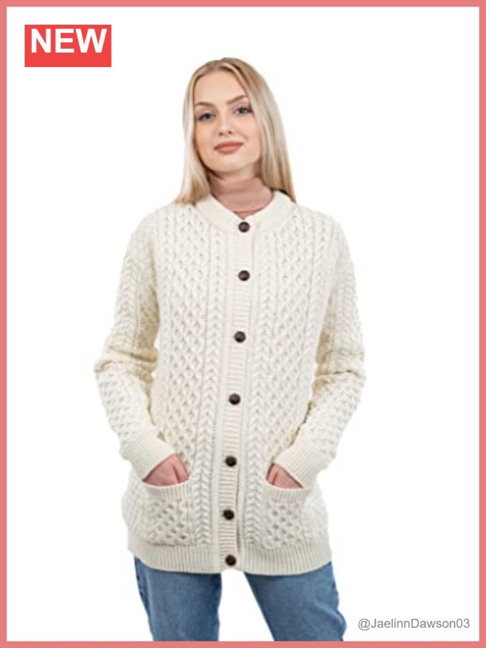 Merino Wool Lumber Cardigan with Buttons Pockets Cable Knit